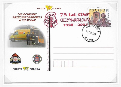 POLAND PICTORIAL FIRE FIGHTING STATIONERY POST CARDS PLAIN BACK (2) 2003 & 2003