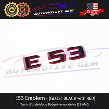 E53 AMG Emblem GLOSS BLACK & RED Rear Trunk Badge Logo Nameplate Mercedes W214
