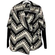 Line The Label Wool Blend Patterned Sweater Coat Black Cream Size - Medium