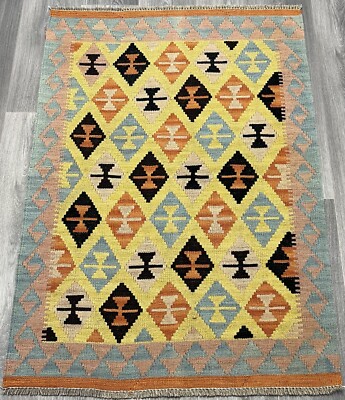 Vintage Kelim Traditionell Handgefertigt Orientalisch Wolle Kelim 4ftx3ft 129cmx87cm