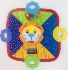 Nuby Colorful Lion Security Blanket Baby Lovey Crinkle Teether Squeaker Toy EUC