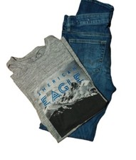 American Eagle Medium Boys Shirt Gray and Blue, 30x34 Blue Jeans Rip Design