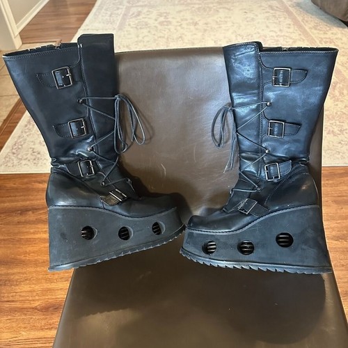 Vintage Hot Topic Goth Boots Platform Old School Size 7 Tall Buckles Springs