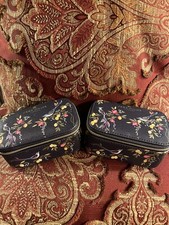 Sara Miller Navy Orchard Birds Travel Jewellery Case Box ORGANIZER 2pk
