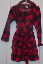 Boy's size 4-5 Wonder Nation red/black plaid plush bathrobe, attached belt
