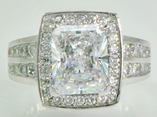 3 ct Radiant Halo Deco Ring Top CZ Imitation Moissanite Solid SS Sz 6