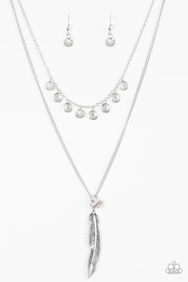 Paparazzi Jewelry Mojave Musical Silver Feather Necklace and
