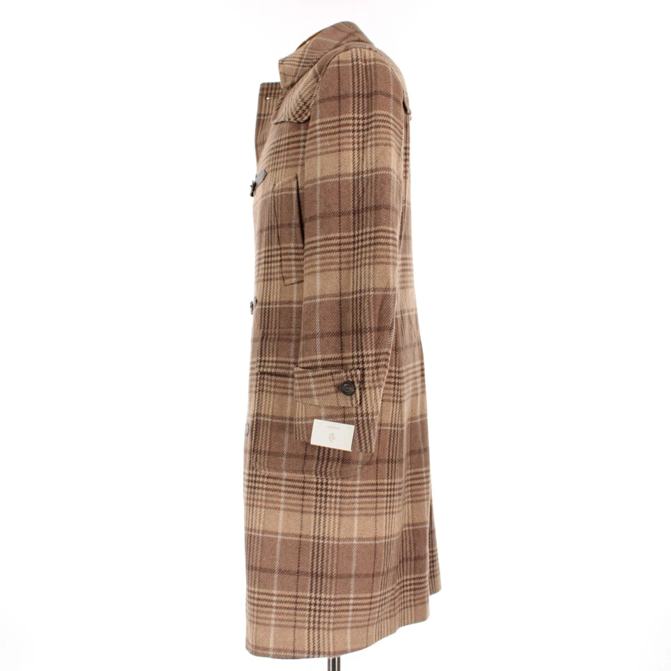 Abrigo Eleventy Platino Nuevo con Etiquetas Talla 50 (40R EE. UU.) Tostado y Marrón Correas de Cuero a Cuadros Foto 4 de 4