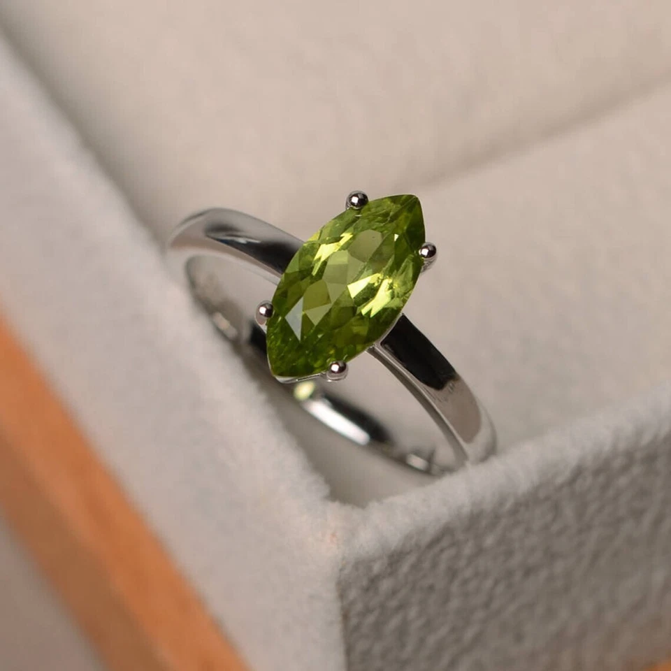Green Peridot 925 Sterling Silver Dainty Ring Natural Gemstone Women Ring - Image 3 of 4