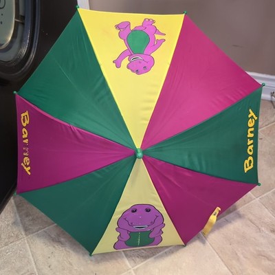 Barney Kids Umbrella 1992 Vintage Collectible Dinosaur Purple Green Lyons Works!