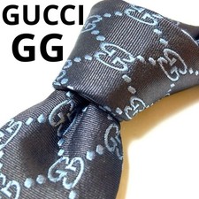 GUCCI Light Blue GG Pattern Navy Silk Necktie Men's Pre-owned