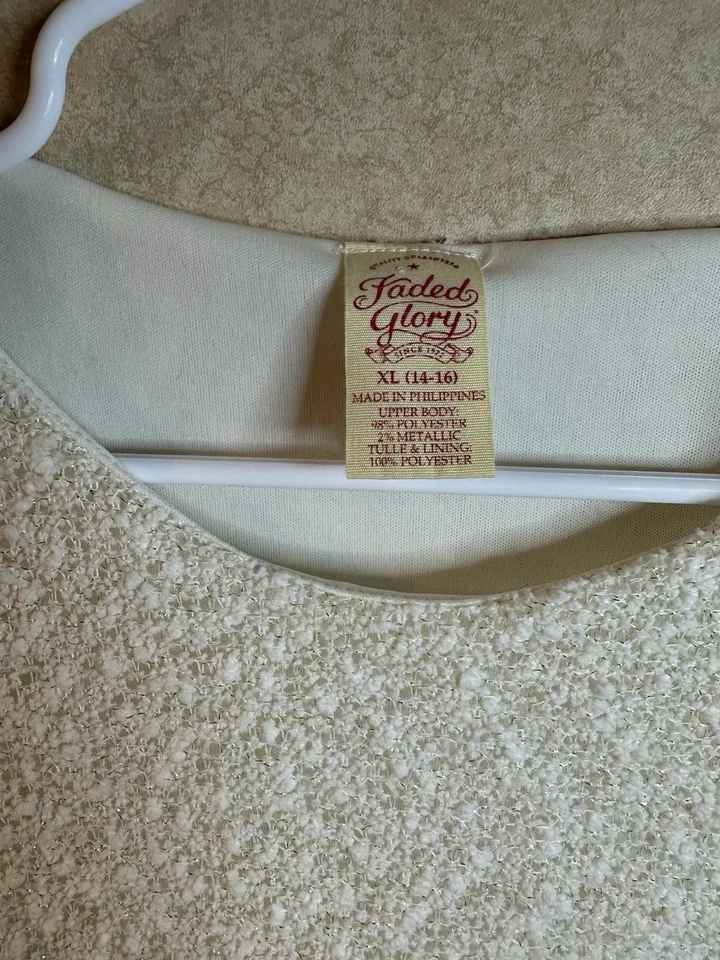 Vestido feminino XL 12-14 cor creme malha desbotada glória saia de tule arco - Imagem 3 de 4