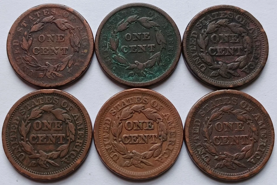 Lot of 6 Coronet & Braided Hair Large Cents 1839/43/46/51/53/55 - Image 2 of 4