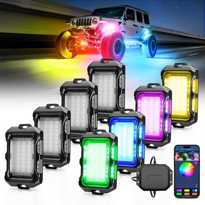 MICTUNING Q2 8 Pods RGB LED Rock Lights APP Separate Control Underglow Neon Lamp