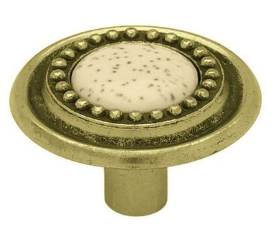 (5 Pack) 1-1/4 inch Sundial Knob Oatmeal Ceramic & Antique English