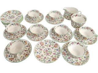 Minton Haddon Hall Tea Set Bone China Floral Design 25 Piece Set Made in UK