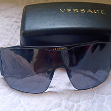 Versace Men's Shield Sunglasses Black Plastic Frame Gray Tinted Lens