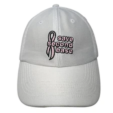 Save Second Base Strapback Hat White One Size Embroidered Vitronic