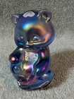 Fenton Glass Iridescent Plum Bear Hand Painted Flowers Signed By P. Fleal