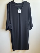 Lauren Ralph Lauren Black V-Neck S Minimalist Dress Slit Sleeves