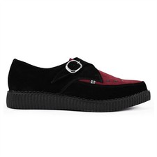 TUK Footwear Mens Womens Pointed Creeper Black Burgundy Suede Monk Buckle Shoes