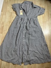 Amazon Women's Boho Striped Dress High-Low Waistline Button Down Shirt Dress XS