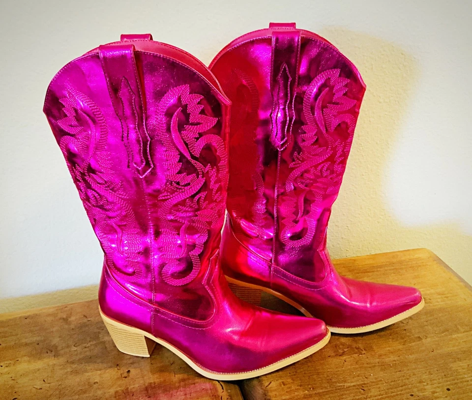 Botas vaqueras occidentales fucsia rosa metálico para mujer, talla 9,5 (W) Foto 3 de 4