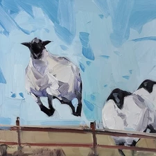 Jose Trujillo Fine Art PRINT 16x16" Collectible Artist Sheep Farm Painting