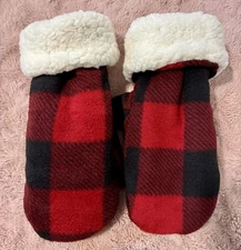 Cozy and Warm Black/Red Patterned Fleece Mittens- Size L/XL
