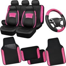 Universal Leather Pink Lace Car Seat Covers Full Set for Women Girls Waterproof