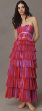 Anthropologie Hutch Sz 6  Ruffle Tiered Tulle Evening Gown Dress Pink