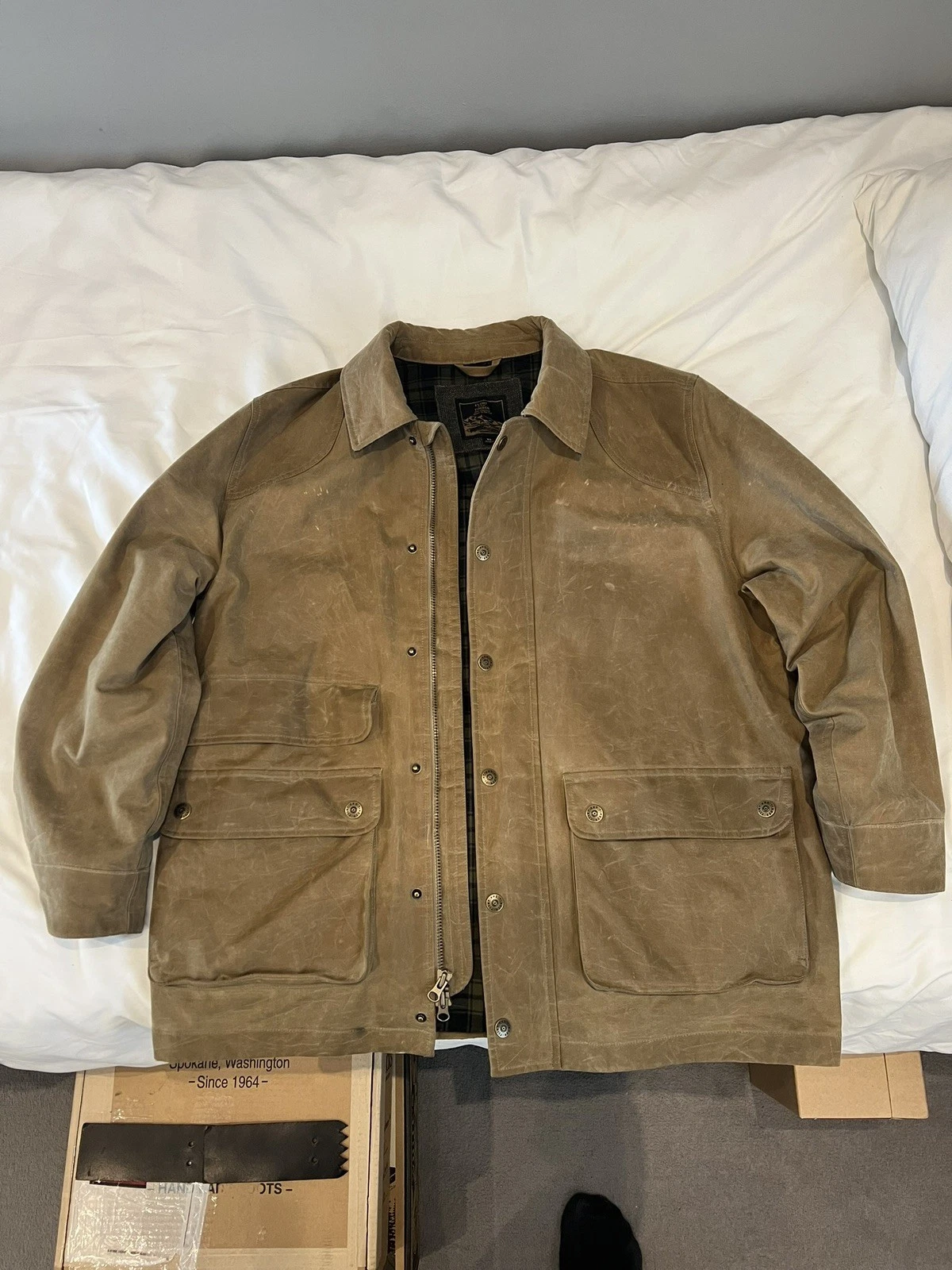Flint and Tinder Flannel Lined Wax Hudson Utility Shooting Jacket L/XL Field Tan
