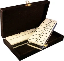 Domino Double Six 6 Two Tone Black White Jumbo ProTournament Size Velvet Box