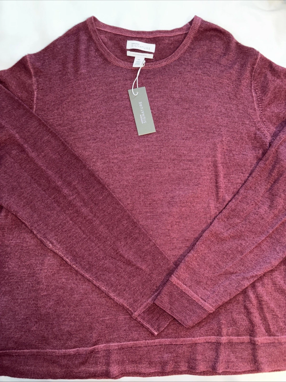 Nordstrom Signature Men’s Size 2XL NWT 100% Merino Wool Burgundy Sweater Soft