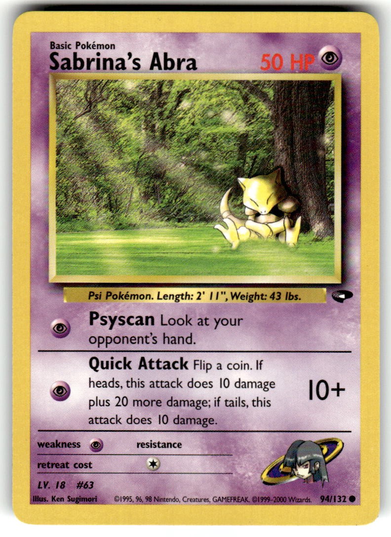 Sabrina's Abra 94/132 Common Gym Challenge Pokemon Unlimited Near Mint
