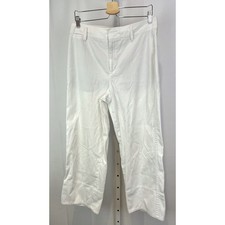 VINCE Wide Leg Cropped Pants High Rise Zip Fly Flat Front Cotton White Size 12