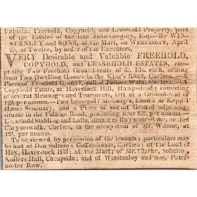 Very Desirable and Valuable Freehold Estates 1814 London Clipping SAJ8-S91