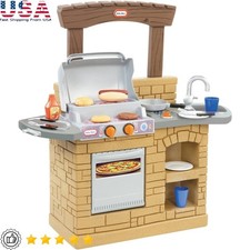 Kids Outdoor BBQ Grill Play Kitchen W/ Working Oven Sink  10 Accessories New
