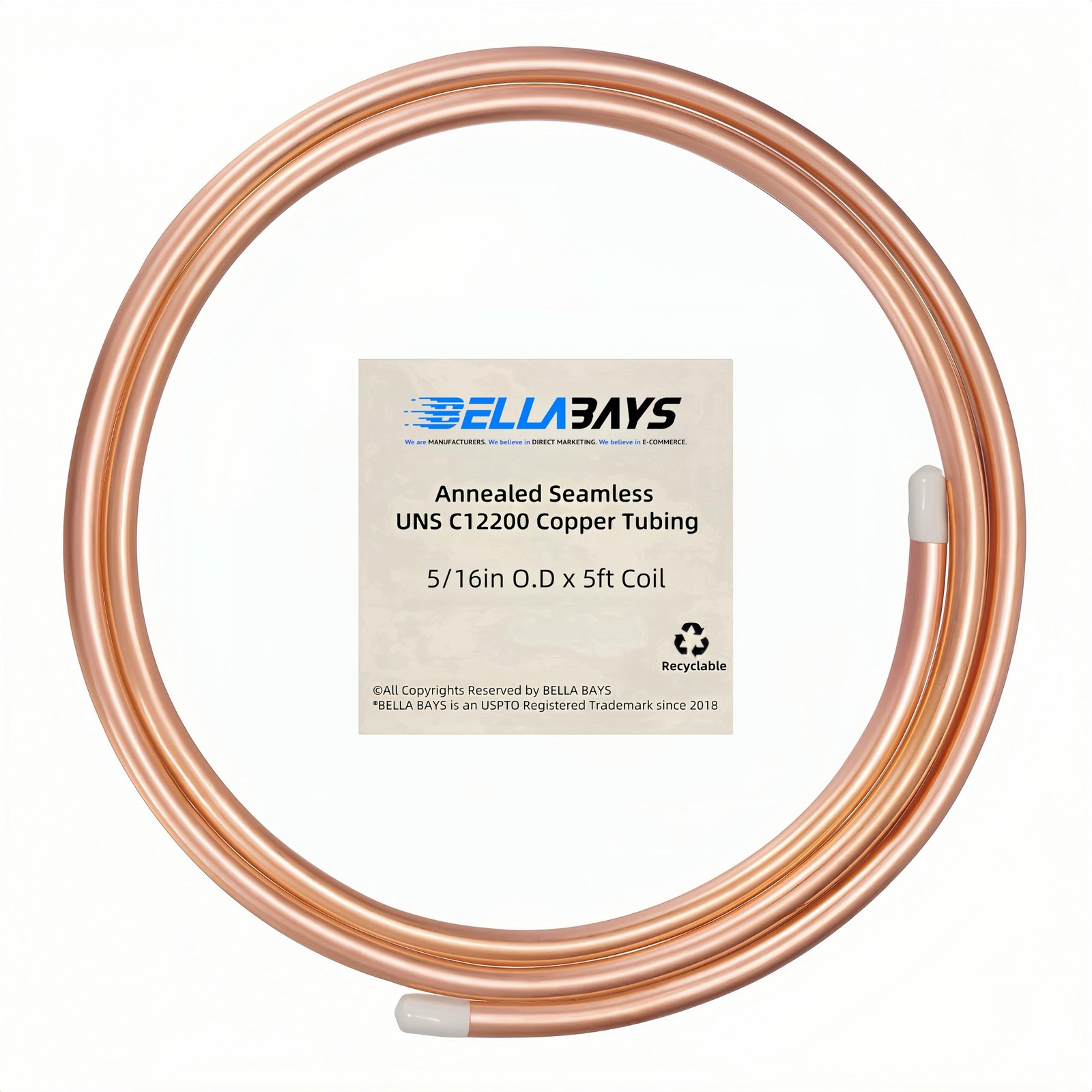 Copper Tubing 5/16 Inch OD Seamless Soft Coil 5 ft HVAC ACR Refrigeration DIY