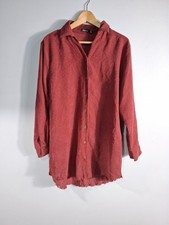 Boohoo Deep Red Corduroy Button-Down Relaxed Shirt Womens Distressed Hem Size 8