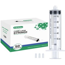 HiMo Pack of 50 - 60mL Luer Lock Syringe without Needle Large Plastic clear 