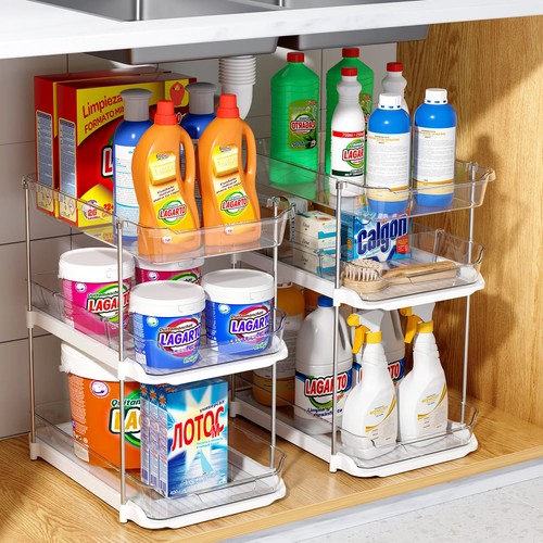 3 Tier Pull-Out Under Sink Organizer Storage, Bathroom Sliding Stackable Pantry - Picture 7 of 7