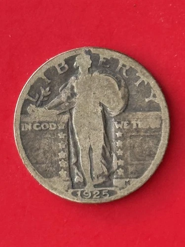 1925 US Standing Liberty 90% Silver Quarter Coin USA 25 Cent