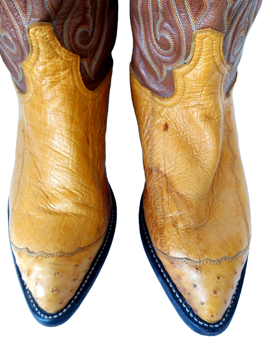 Tony Lama Vintage Pointed Toe Ostrich Wingtip 7.5EE Brown Leather