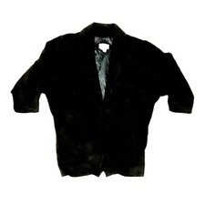 Vtg 90s Black Suede Jacket Sz M Button Front Padded Shoulders Lined Womens