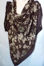 EXPOSITE FLORAL SATIN BORDER SILK SCARF43x43"