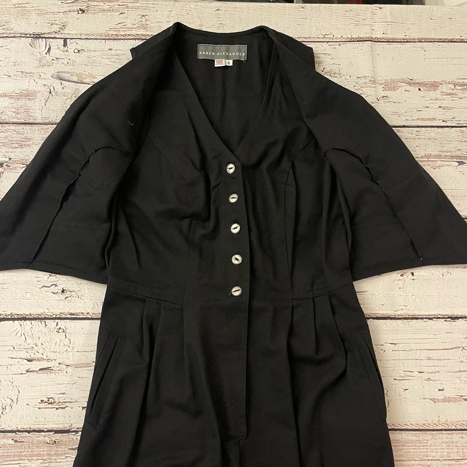 Macacão sexy vintage anos 80 Karen Alexander denim tamanho 6 preto feminino - Imagem 4 de 4