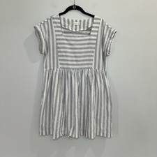 Altar’d State Stripped Babydoll Mini Dress Size Large Gray Lined Lightweight