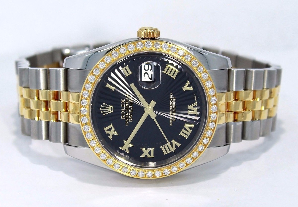 モックス・ダイアモンド Rolex Datejust 16233 Blue Diamond Dial 18K Yellow Gold