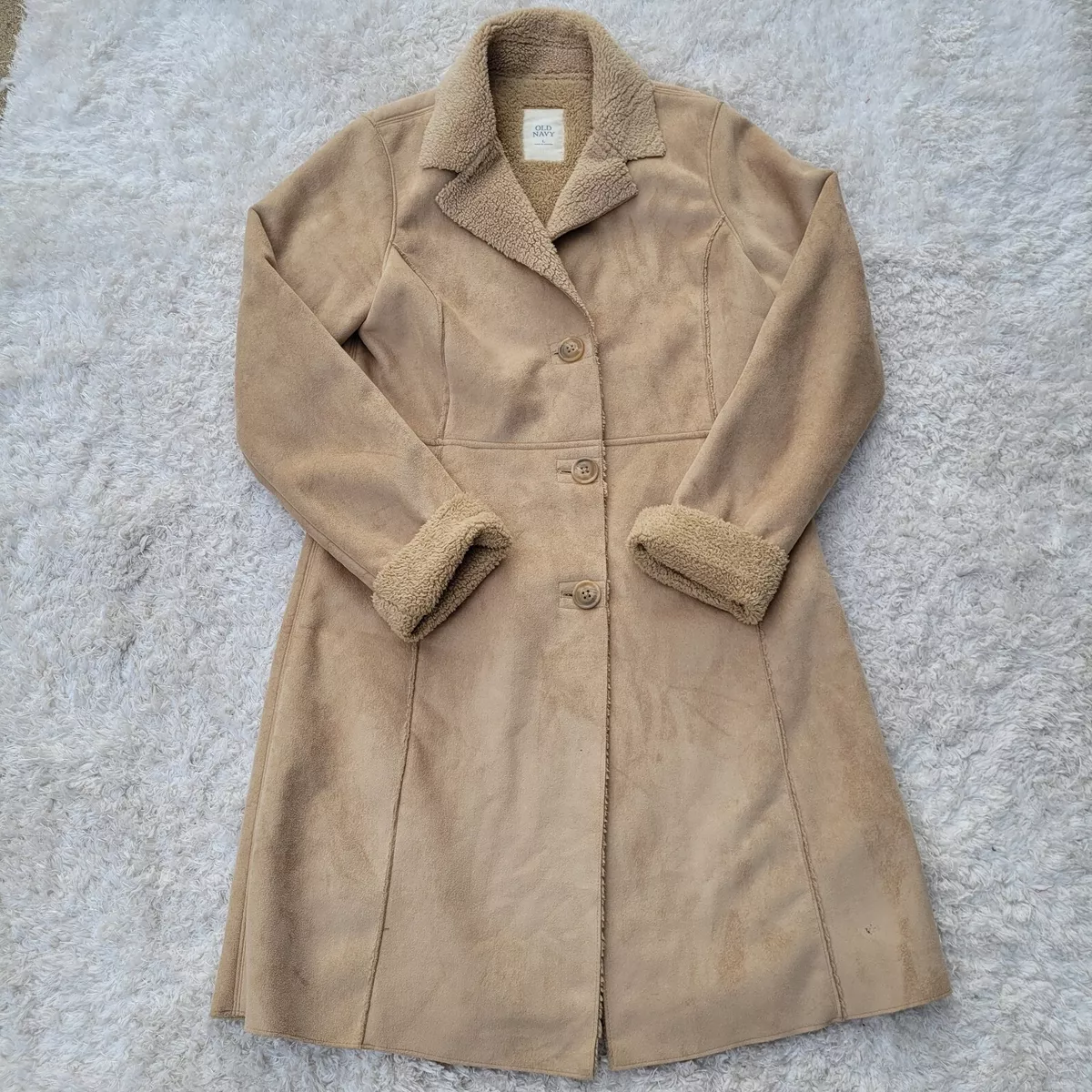 Old navy long sherpa top faux suede lined coat